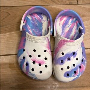 CROCS Kids White Clogs with Pink & Purple Swirl size toddler 9c